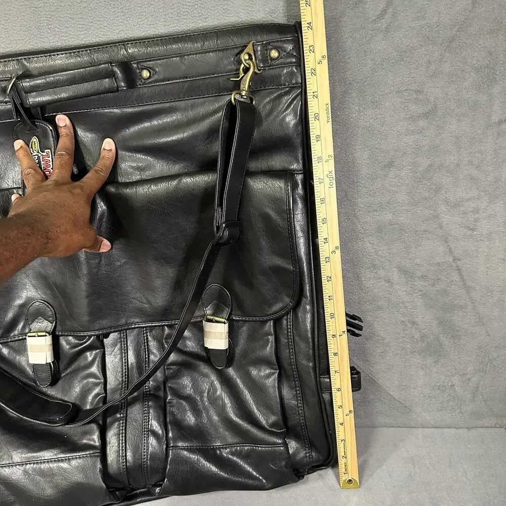GoDaddy Bowl Black Leather Garment Bag Suit Travel Carry On Shoulder Case